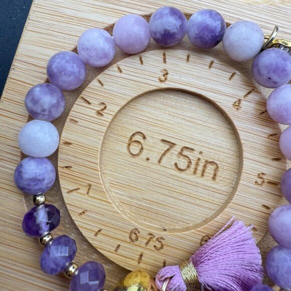 Carroll Dorsey Walker Purple Gemstone Bracelet With Gold-Tone Accent & Tassel Ch - Picture 6 of 6